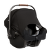 Black baby car seat with brown handle on a white background