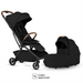 Black stroller and carrycot with 'Cabin approved' label on a white background