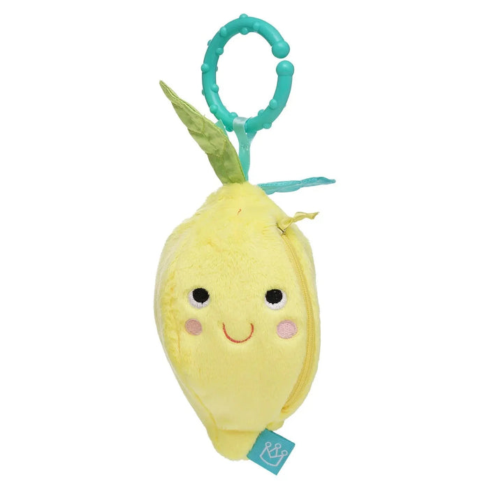 Plush lemon toy with a face on a white background