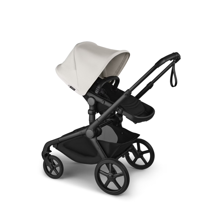 Black stroller with white canopy on a white background