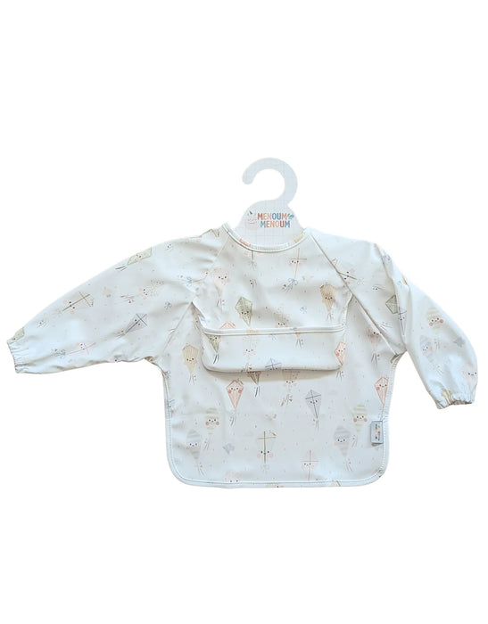 Baby bib with long sleeves and pocket on a white background