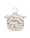 Baby bib with mushroom pattern on a hanger against a white background