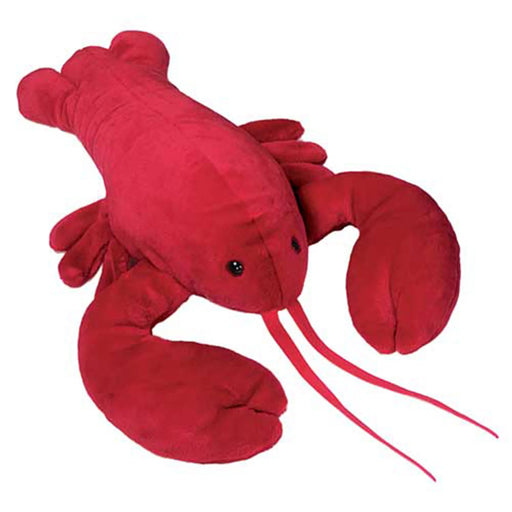 Red plush lobster toy on a white background
