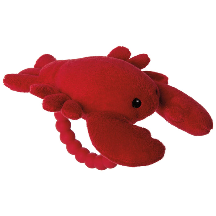 Red plush lobster toy on a white background