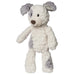 grey and white stuffed animal dog with brown nose on white background