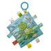 Children's soft square toy with a frog design on a blue background