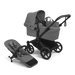 Gray baby stroller and toddler stroller seat on a white background