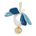 Baby rattle with blue wings and white body on a white background