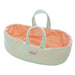 Mint green and peach baby basket with 'Love, Stella' branding on a white background