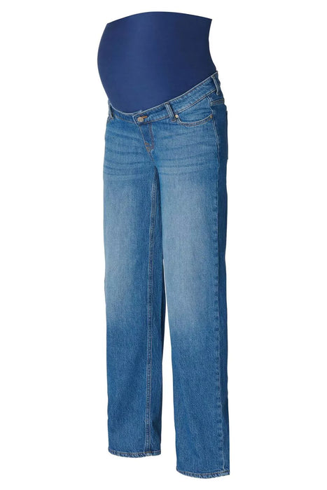 Blue maternity jeans on a white background