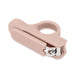 A pair of baby nail clippers with a pink safety grip and easy-grip ring handle.