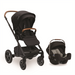 Black Nuna Mixx stroller and Pipa car seat set on a white background