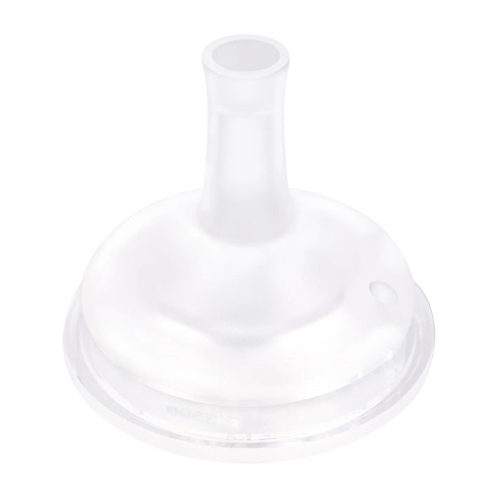 Clear silicone bottle top on a white background