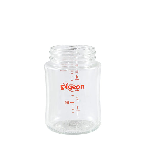 Clear glass jar with red 'Pigeon' branding and measurement markings on a white background