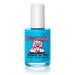 Blue bottle of Piggy Paint nail polish on a white background