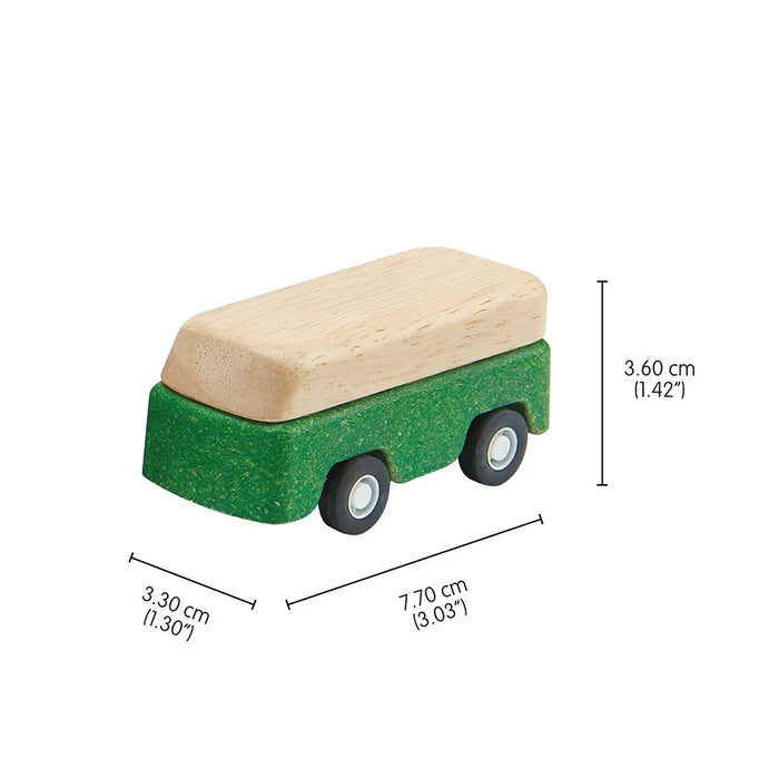 dimensions of wooden toy green bus 