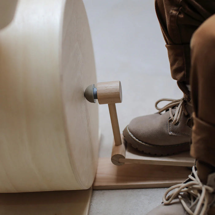 Wooden shoe tree with a shoe on a white background