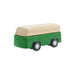 wooden toy bus in green on white background