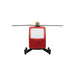 A red wooden toy helicopter from the front view only on a white background