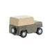 Small wooden toy truck with a wooden hood on a white backgroundshed