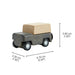 Small toy truck with a wooden box on a white background, showing dimensions.