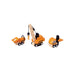 Set of toy construction vehicles on a white background