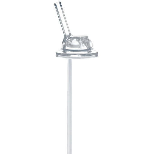 Clear silicone straw with a pura bottle fit on a white background