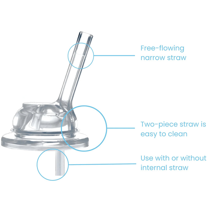 Clear straw with features labeled on a white background