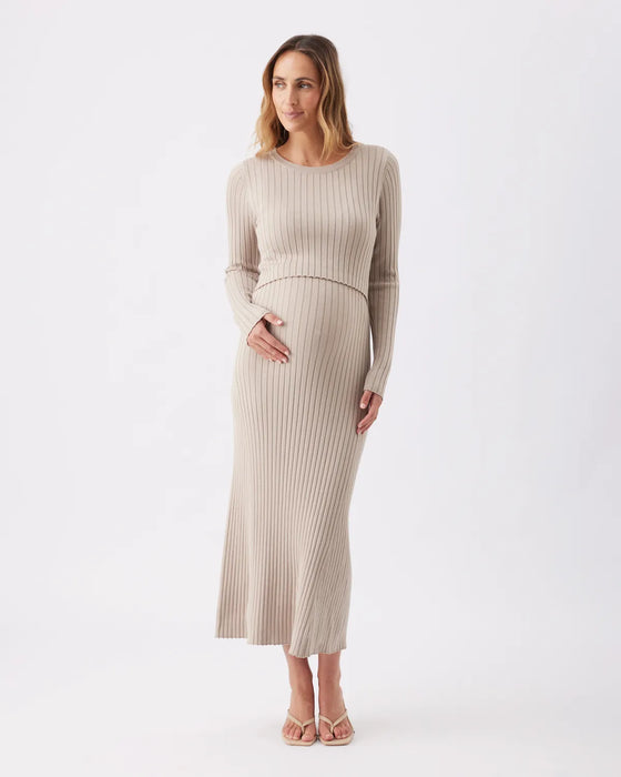 Eden Knit Maternity and Nursing Dress - Stone