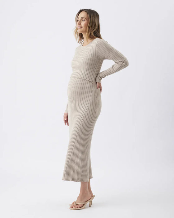 Eden Knit Maternity and Nursing Dress - Stone