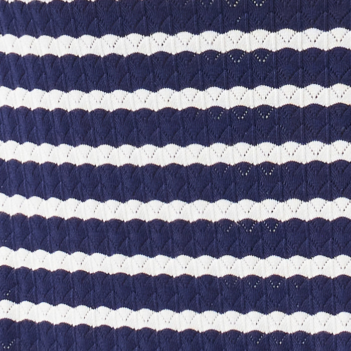 Close-up of navy and white striped fabric texture