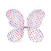 Butterfly-shaped pillow with colorful polka dots on a white background