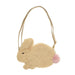 Fluffy beige bunny-shaped bag with a pink pom-pom on a white background