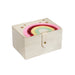 Beige jewelry box with a rainbow design on a white background