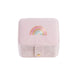 Pink rockahula jewelry box with a rainbow design on a white background