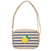 Striped bag with a lemon applique on a white background