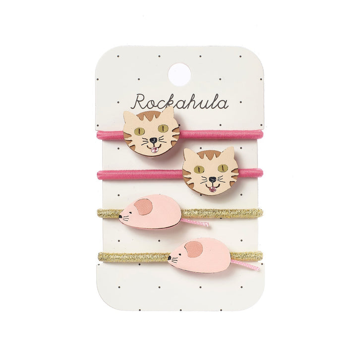 Rockahula Children's Hair Ponies - Tabby Cat and Mouse - Set of 4