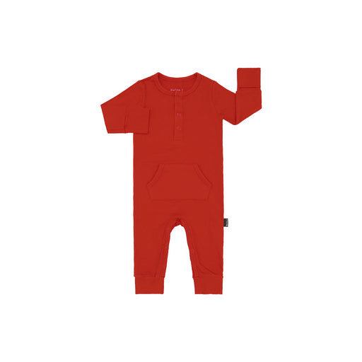 Red belan j baby onesie on a white background
