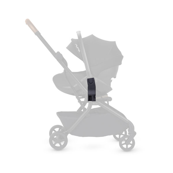 Gray stroller with a black strap on a white background