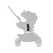 Gray stroller with a black strap on a white background
