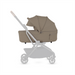 Baby stroller with beige canopy on a white background