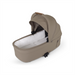 Beige baby bassinet on a white background