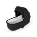 Black baby bassinet with white interior on a white background