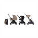 Four views of a stroller on a white background