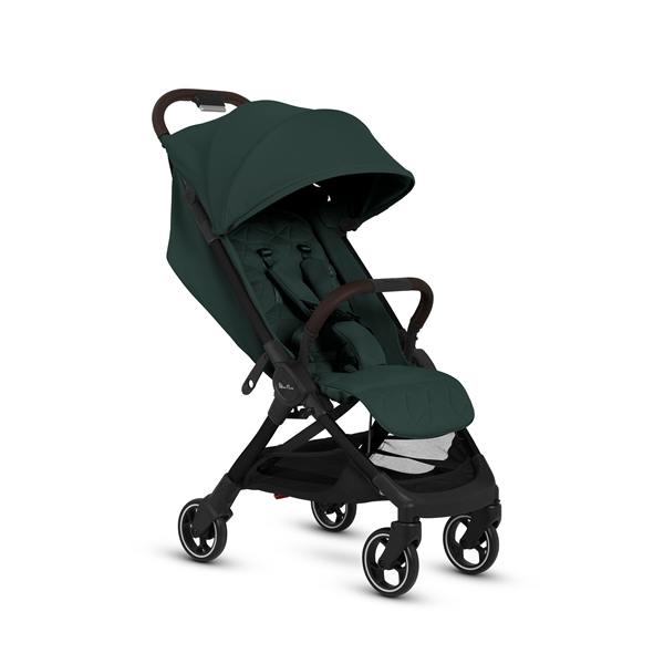 Green stroller on a white background