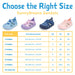 SunnyBreeze sandals with a size chart for children's shoes