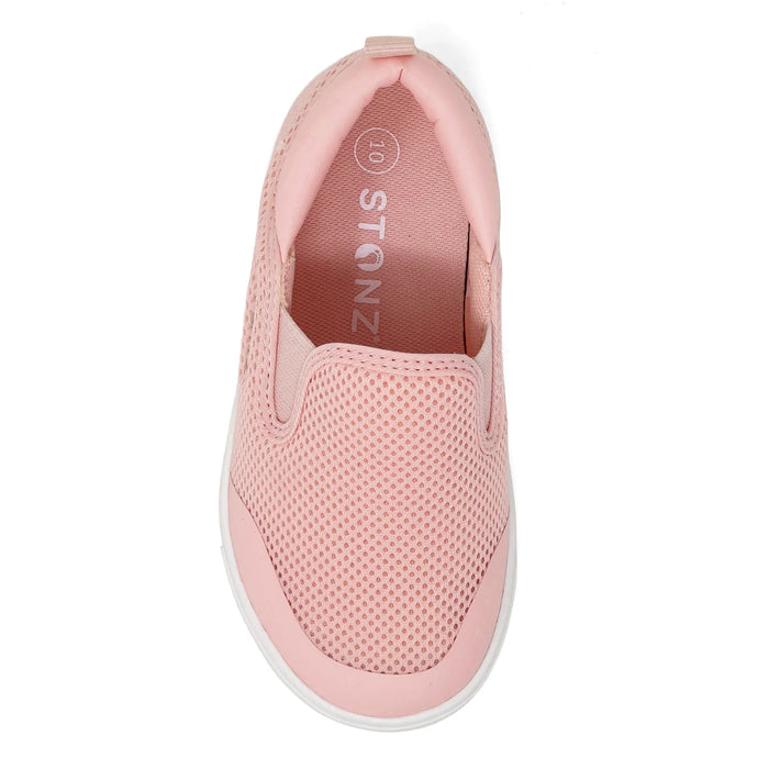 Pink slip-on shoe with 'STONZ' branding on a white background