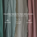 Text about cloud-like fabrics for delicate skin with fabric swatches in green, beige, and pink.