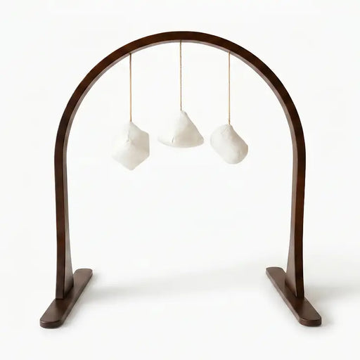 Snuggle Me Wooden Toy bar Play arch with 3 dangling toys in neutral fabric and abstract shape to pair with baby lounger