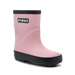 Pink rain boot with black sole and Stonz logo on a white background